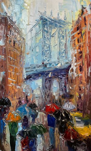 New York umbrellas. Pastel mood by Mariia Hyhar, Painting for Sale on Select