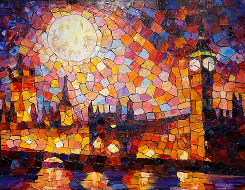 Moon under London by Mariia Hyhar, Painting for Sale on Select