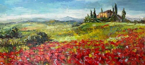 Impressionistic paintings of nature "Poppies of Tuscany.Sunny day." by Mariia Hyhar, Painting for Sale on Select