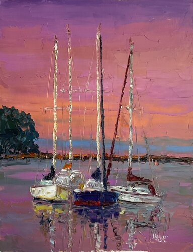 Evening boats by Mariia Hyhar, Painting for Sale on Select