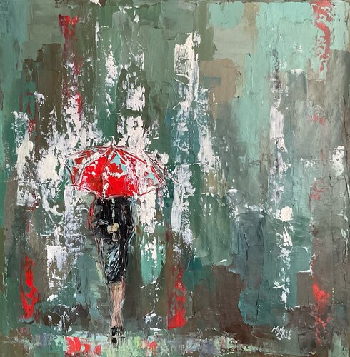 Red umbrella by Mariia Hyhar, Painting for Sale on Select