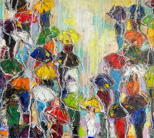 Abstract oil painting "Under white rain" by Mariia Hyhar, Painting for Sale on Select