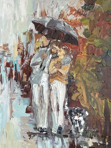 Walking with dog. Autumn von Mariia Hyhar, Malerei kaufen auf Select