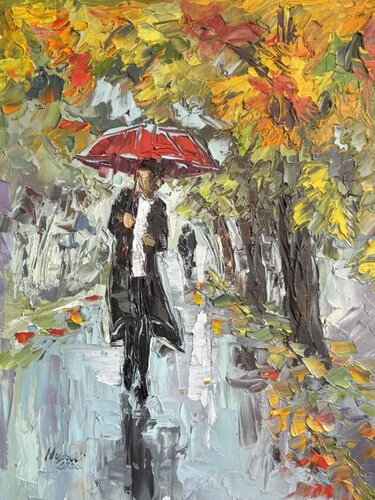 Rainy day. First date by Mariia Hyhar, Painting for Sale on Select