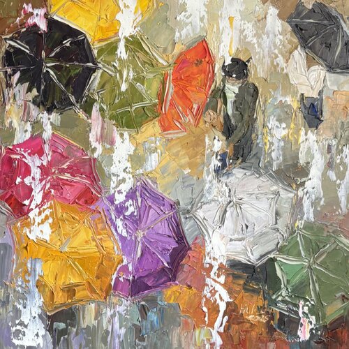 Rainy day. Finally met up. by Mariia Hyhar, Painting for Sale on Select