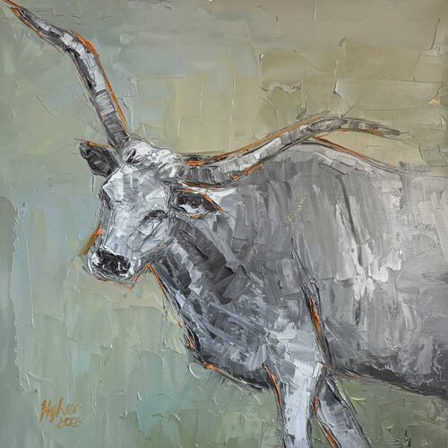 Grey cow von Mariia Hyhar, Malerei kaufen auf Select