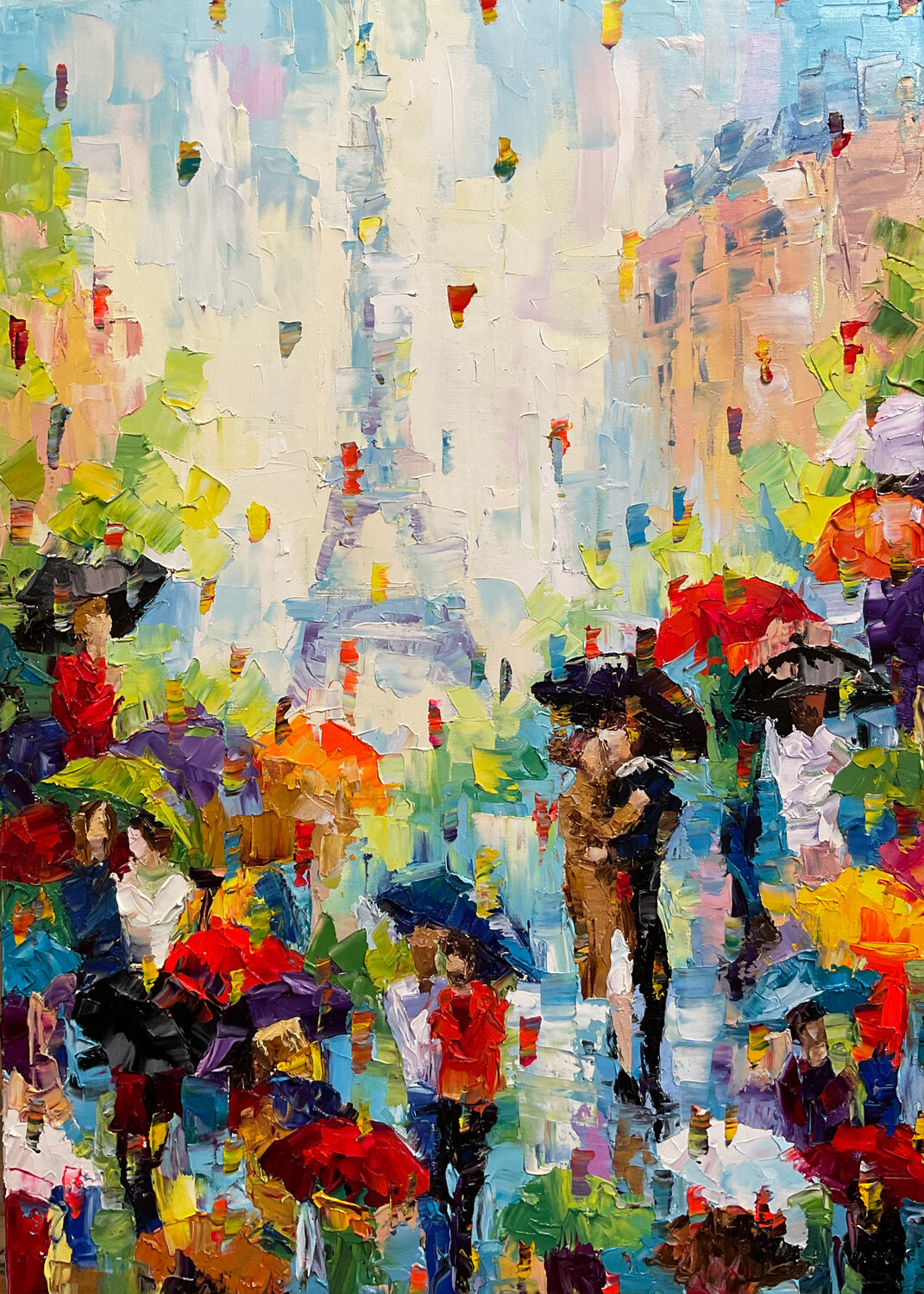 Paris. Spring love. Umbrellas Mariia Hyhar Original painting for sale