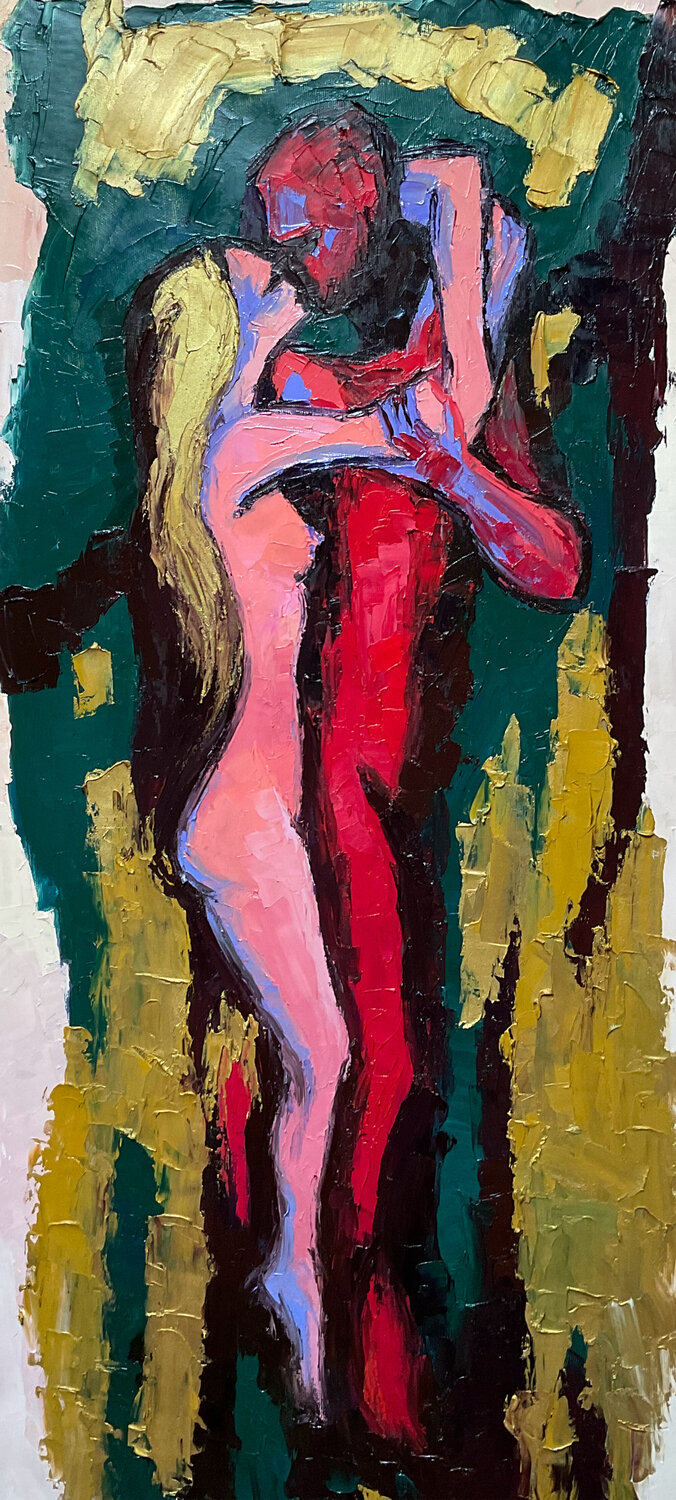 Holding on Mariia Hyhar Original painting for sale