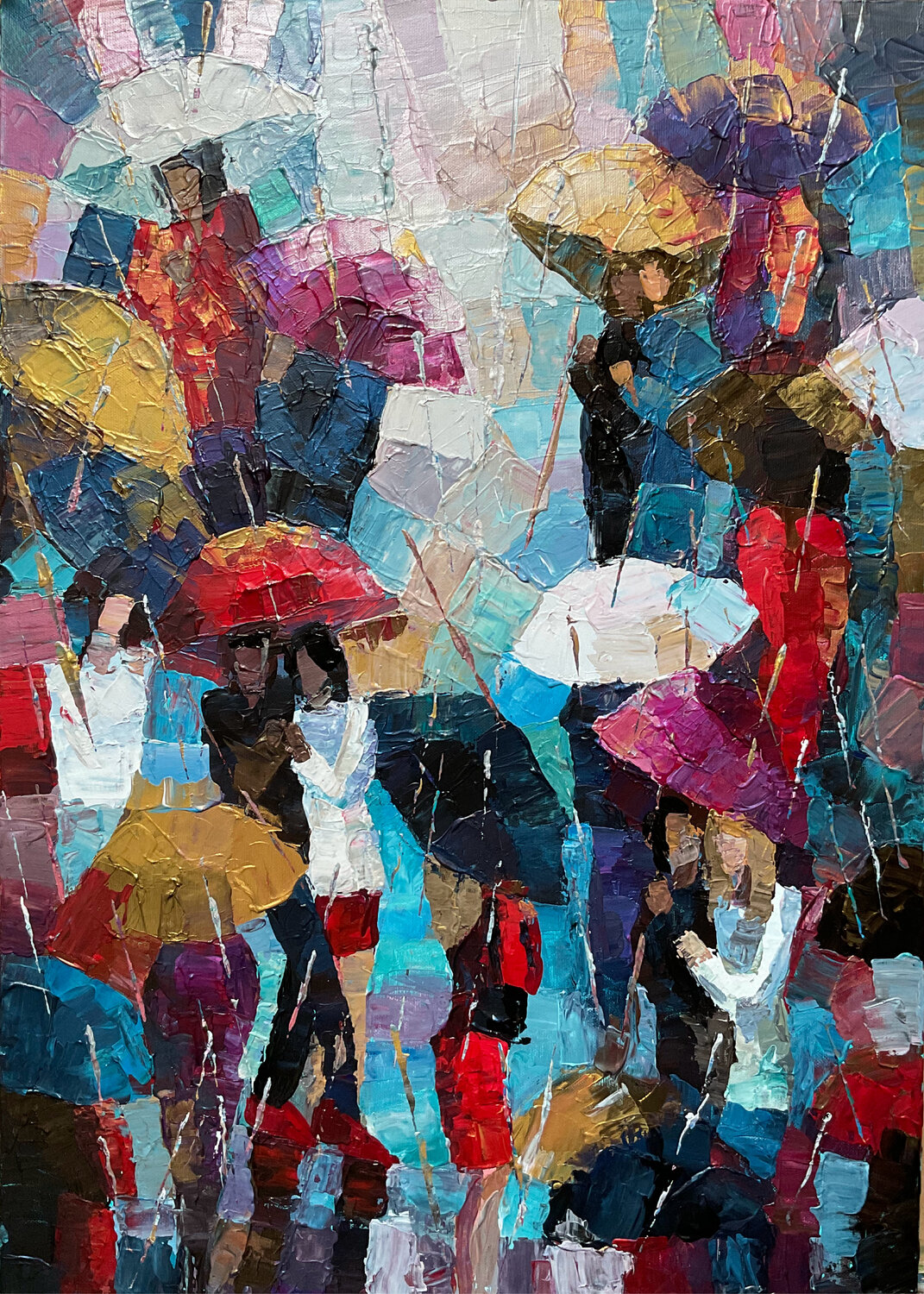 Metallic umbrellas. Some storie Mariia Hyhar Original painting for sale