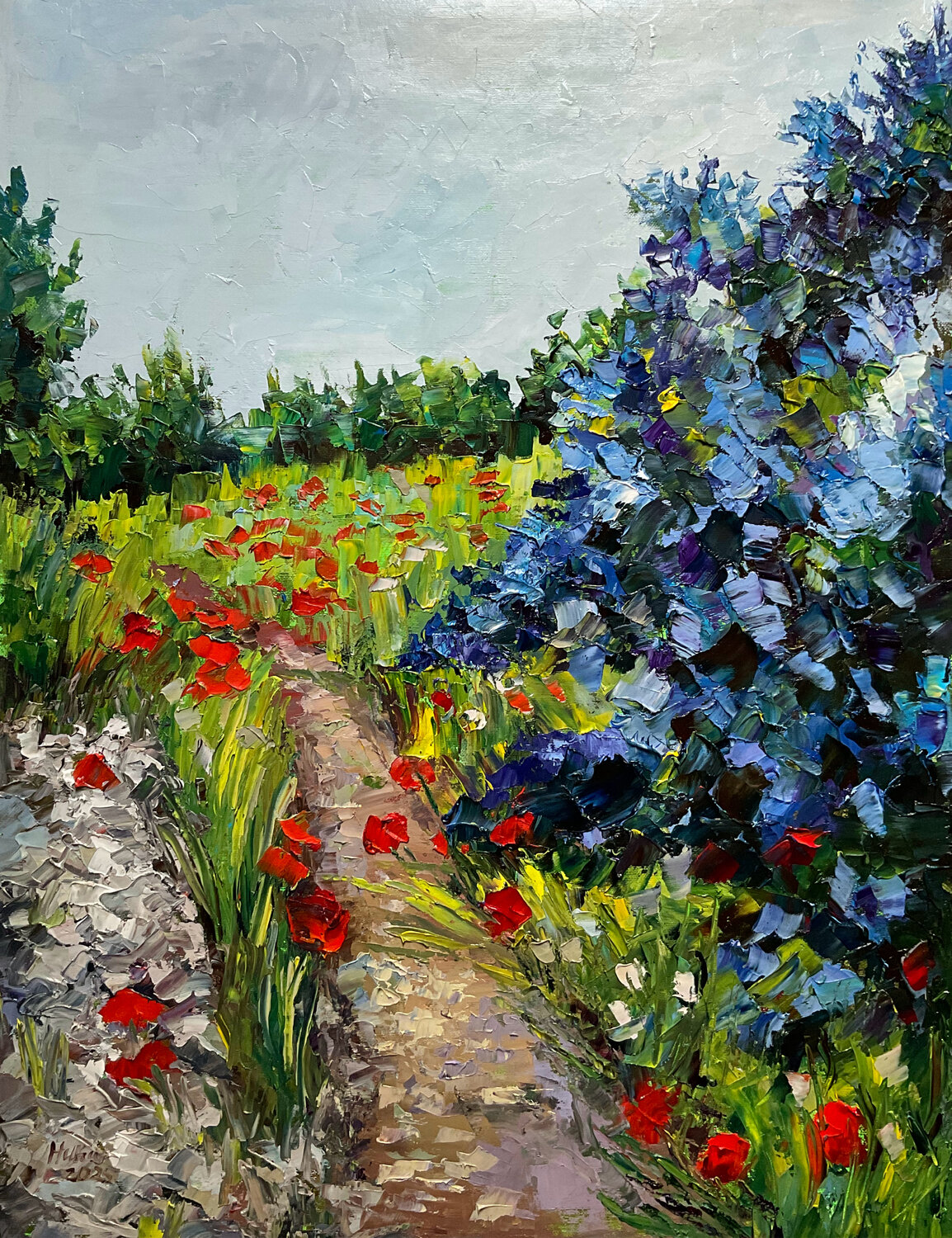 Lilac valley with popies 1 Mariia Hyhar Original painting for sale