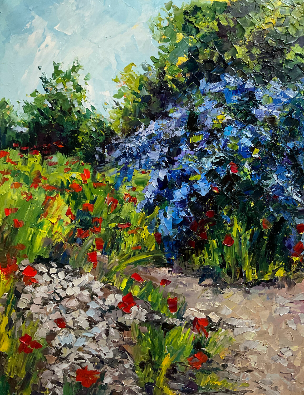 Lilac valley with popies 2 Mariia Hyhar Original painting for sale