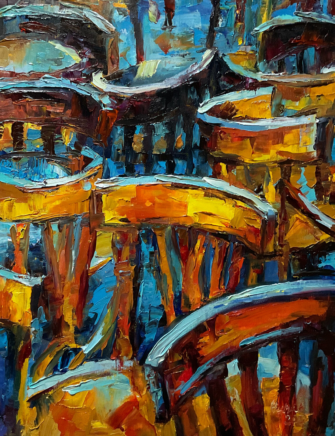 Cafe after the rain. Street Mariia Hyhar Original painting for sale