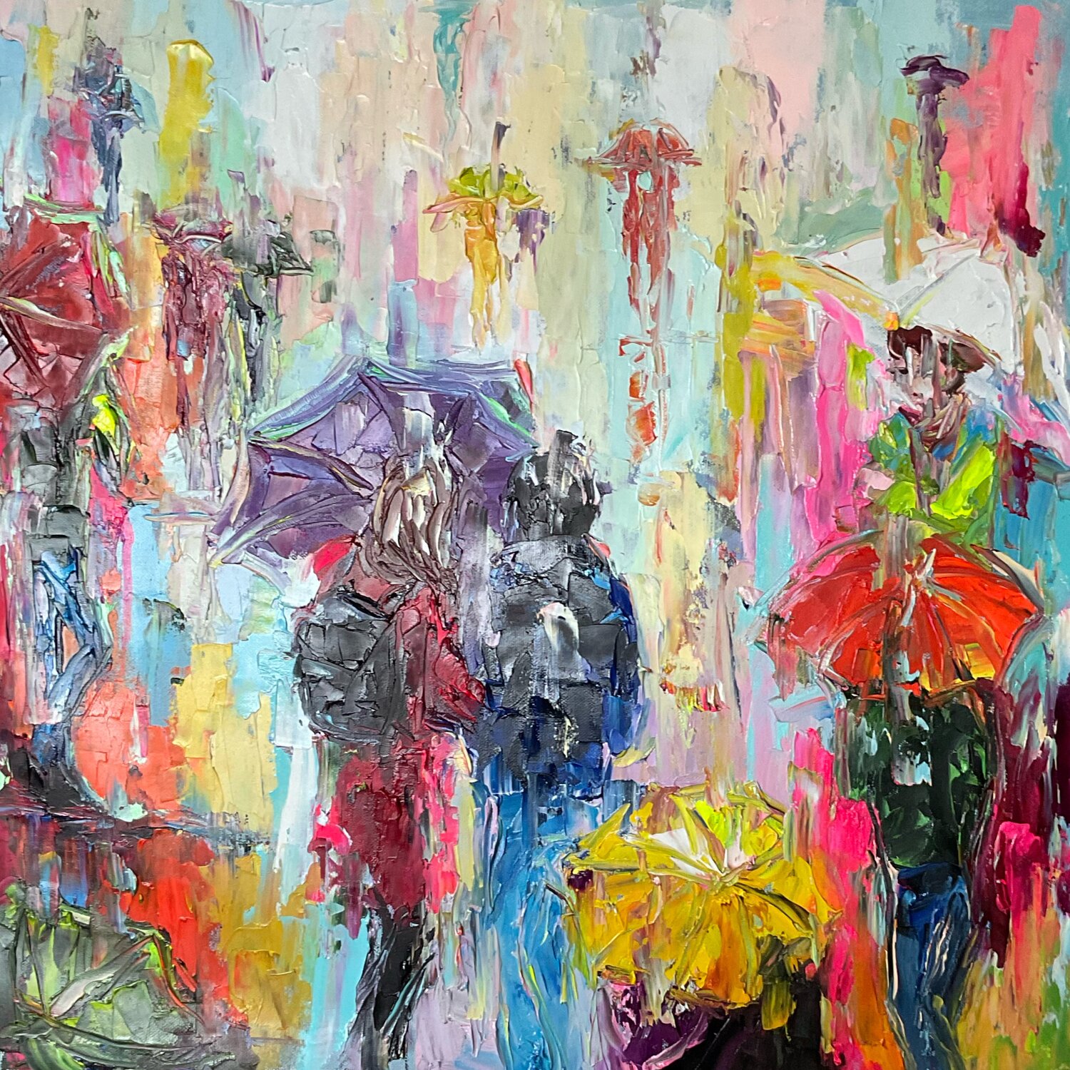 Bright umbrellas. Friendship Mariia Hyhar Original painting for sale