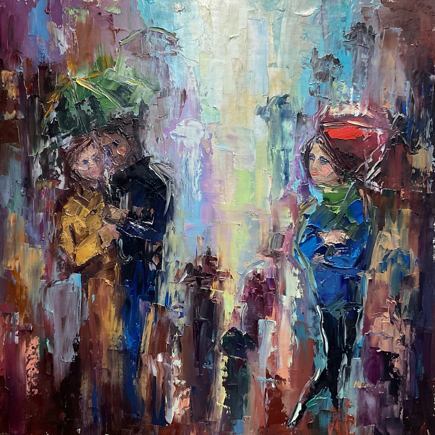 Umbrellas. Look into the past Mariia Hyhar Original painting for sale