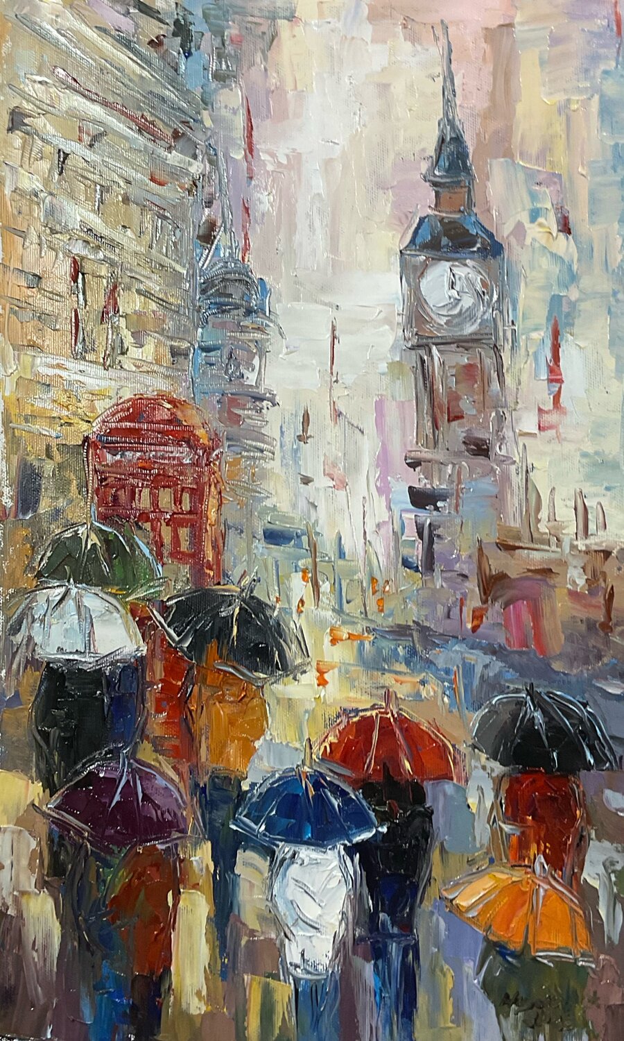 London umbrellas. Pastel mood Mariia Hyhar Original painting for sale