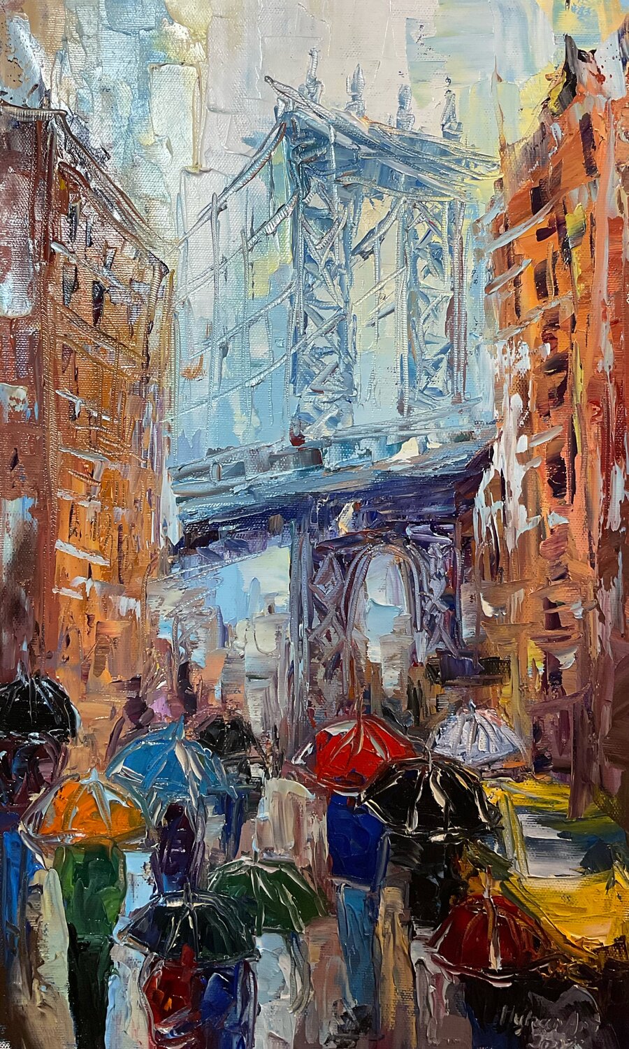 New York umbrellas. Pastel mood Mariia Hyhar Original painting for sale