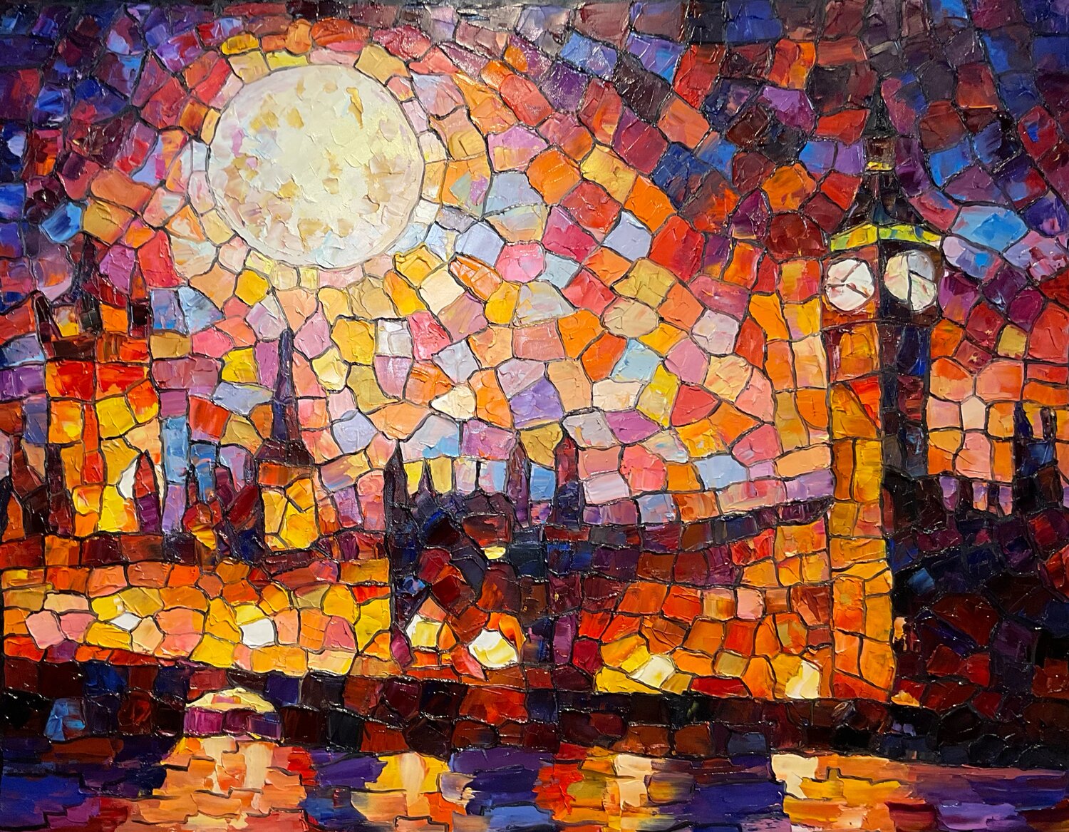 Moon under London Mariia Hyhar Original painting for sale