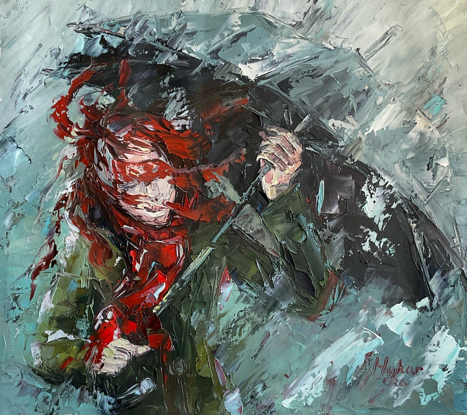 Red hair. Windy day Mariia Hyhar Original painting for sale