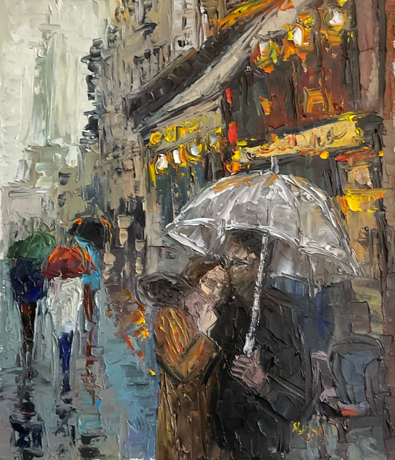 Date in Paris. Umbrella. Mariia Hyhar Original painting for sale