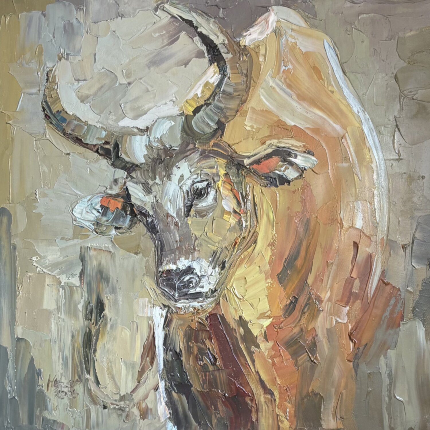 Golden cow Mariia Hyhar Originalgemälde zu verkaufen