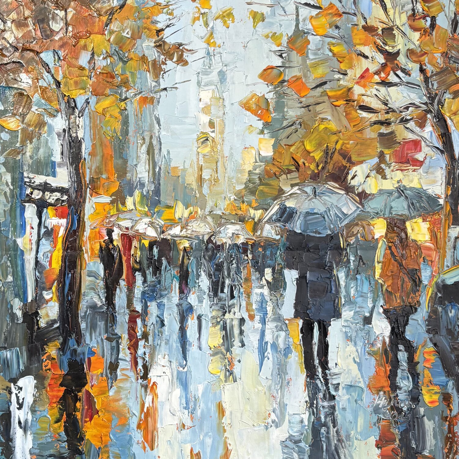 London umbrellas. Blue mood Mariia Hyhar Originalgemälde zu verkaufen