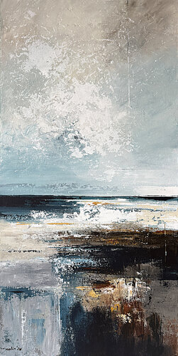 Silver Tide Over Earth Layers – Contemporary Abstract Painting, Neutral Textured by Tatiana Malinovscaia, Painting for Sale on Select