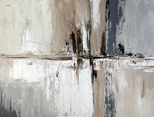 Quiet Structure in Soft Neutrals – Beige Grey Modern Wall Art, Minimalist Textured Acrylic by Tatiana Malinovscaia, Painting for Sale on Select