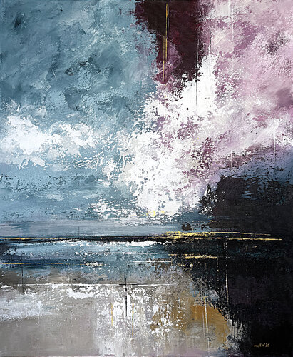 Crimson Light Breaking Through Blue. Purple Textured Wall Art by Tatiana Malinovscaia, Painting for Sale on Select