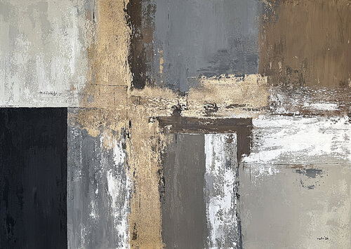 Golden Structure of Still Light-Large Neutral Abstract Painting 140x100 cm, Beige Grey Black Modern Wall Art with Gold Texture by Tatiana Malinovscaia, Painting for Sale on Select