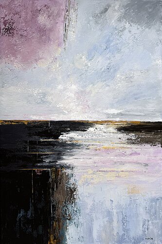 Soft Light Across Still Water-Clouds wall art– Large Contemporary Abstract, Blue Grey Purple Textured Wall Art by Tatiana Malinovscaia, Painting for Sale on Select