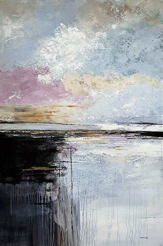Light Falling Beyond the Water- 120×80 cm, Blue Grey Pink Purple Textured Wall Art by Tatiana Malinovscaia, Painting for Sale on Select