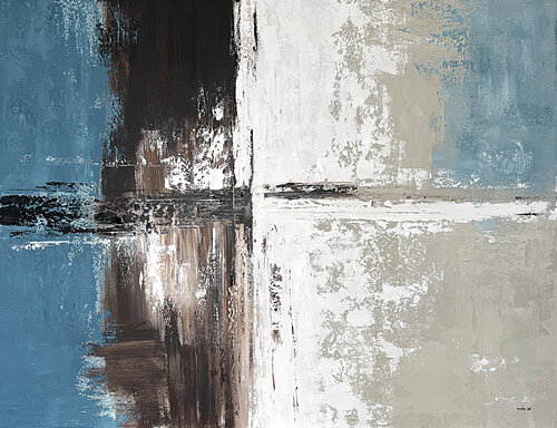 Blue Distance in Quiet Light – Large Textured Abstract Painting in Blue, Grey, Brown and White, Acrylic on Canvas, Modern Contemporary Wall Art by Tatiana Malinovscaia, Painting for Sale on Select