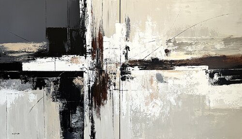 Silent Framework - Large Neutral Abstract Painting 140x80 cm, Modern Contemporary Wall Art by Tatiana Malinovscaia, Painting for Sale on Select