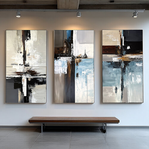 Spatial Continuum | Large Contemporary Abstract Triptych 240x140 cm by Tatiana Malinovscaia, Painting for Sale on Select