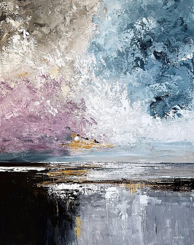 Lilac Sky Passage-Large Coastal Abstract Painting 100x80 cm | Blue Lilac Gray Acrylic Artwork by Tatiana Malinovscaia, Painting for Sale on Select