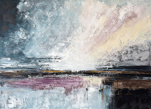 Veil Between Horizons – Large Abstract Landscape Painting 140x100 cm | Blue Gray Blush Contemporary Wall Art by Tatiana Malinovscaia, Painting for Sale on Select