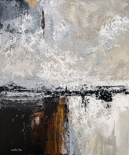 Silent Meridian– Neutral Abstract Landscape Painting  | Gray Beige Contemporary Wall Art by Tatiana Malinovscaia, Painting for Sale on Select