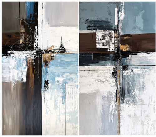 Interwoven Horizons set – Large Teal and Brown Abstract Painting, Textured Acrylic on Canvas by Tatiana Malinovscaia, Painting for Sale on Select