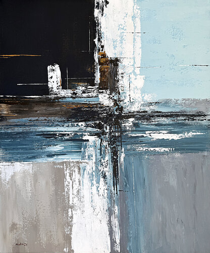 Tidal Intersection- Teal and Brown Abstract Painting, Textured Acrylic on Canvas by Tatiana Malinovscaia, Painting for Sale on Select