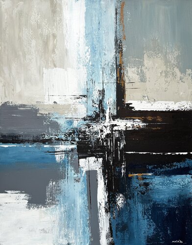 Oceanic Geometry Abstract Painting | Azure Crossing | Original Blue Geometric Acrylic Art by Tatiana Malinovscaia, Painting for Sale on Select