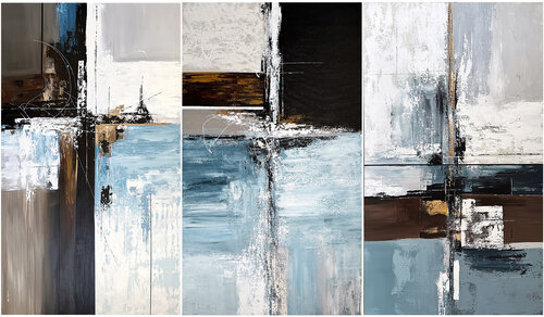 Oceanic Geometry Abstract Triptych | Tidal Axis | Original Contemporary Acrylic Paintings | Set of 3 | 140 × 80 cm Each by Tatiana Malinovscaia, Painting for Sale on Select