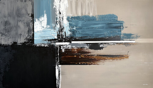 Large Blue Beige Abstract Painting | Coastal Alignment | Original Textured Acrylic Canvas | Oceanic Geometry Wall Art | 140 × 80 cm by Tatiana Malinovscaia, Painting for Sale on Select