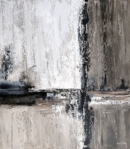 Threshold of Light – Neutral Abstract Painting | Beige Grey Black Textured Acrylic on Canvas | Original 70 × 80 cm by Tatiana Malinovscaia, Painting for Sale on Select