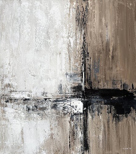 Quiet Axis of Light – Neutral Abstract Painting | Beige Grey Black Textured Acrylic on Canvas | Original Contemporary Wall Art by Tatiana Malinovscaia, Painting for Sale on Select