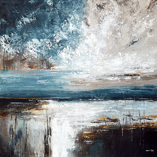 Tide Between Horizons – Blue Beige Abstract Seascape | Large Textured Acrylic Painting | Original Contemporary Wall Art by Tatiana Malinovscaia, Painting for Sale on Select