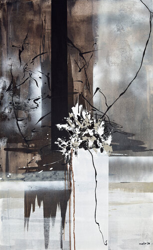 Botanical Interruption – Brown Black Abstract Floral Painting | Neutral Textured Acrylic on Canvas | Contemporary Original Art by Tatiana Malinovscaia, Painting for Sale on Select