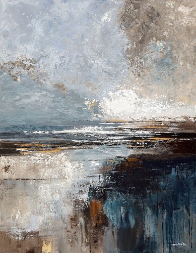 After the Rain Meets the Sea – Blue Beige Abstract Seascape | Textured Acrylic Painting | Contemporary Coastal Art by Tatiana Malinovscaia, Painting for Sale on Select
