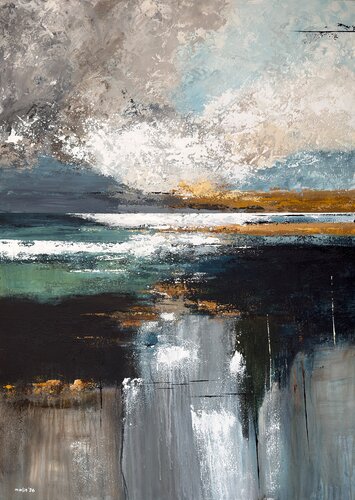 Beyond the Deep Water – Blue Green Abstract Seascape | Large Textured Coastal Painting by Tatiana Malinovscaia, Painting for Sale on Select