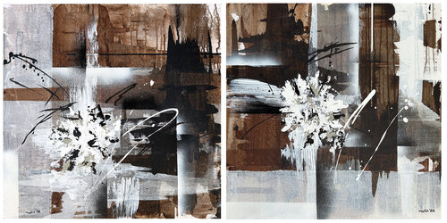 Structured Botanics – Neutral Brown Black White Abstract Diptych | Contemporary Geometry Art by Tatiana Malinovscaia, Painting for Sale on Select