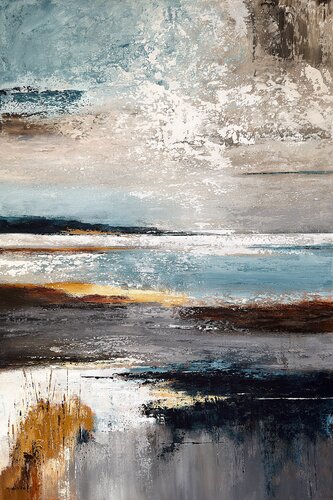 Tides of Earth and Blue – Large Blue Beige Abstract Seascape | Textured Coastal Painting by Tatiana Malinovscaia, Painting for Sale on Select